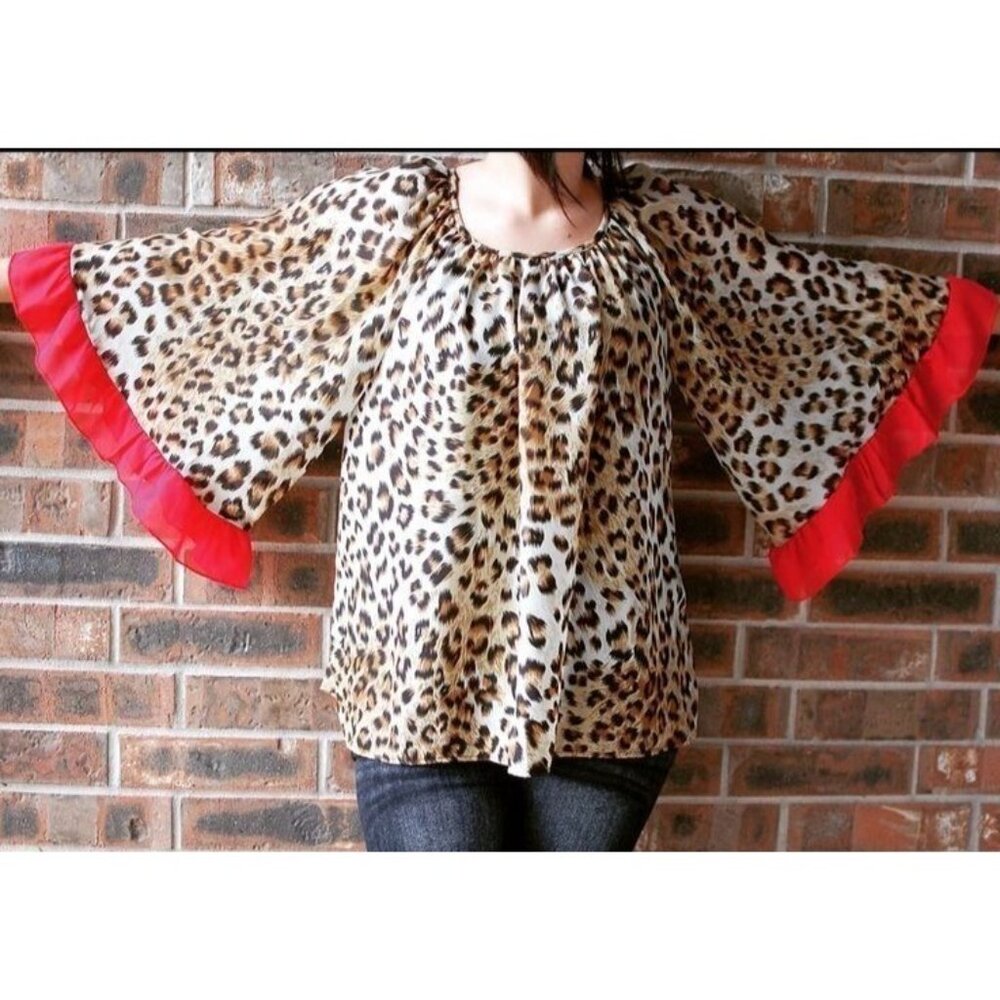 Leopard Print Flowy Blouse With Red Ruffle Trim &… - image 4